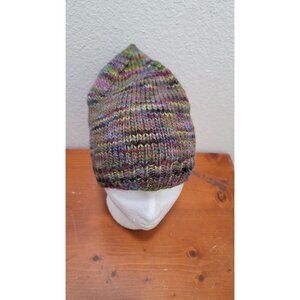 Handmade Knitted Elf Beanie Multicolor Hat With Tail